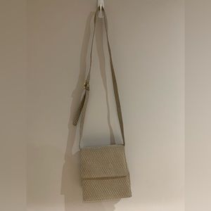 BROWNS soft beige purse with brown thin diamond cross pattern